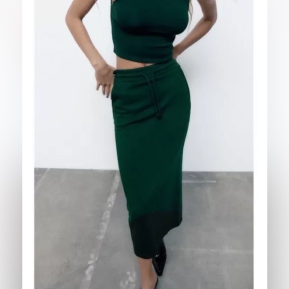 Zara Plush Midi Skirt Green Drawstring Pockets Women’s Size S New 1660/820 - Picture 1 of 11